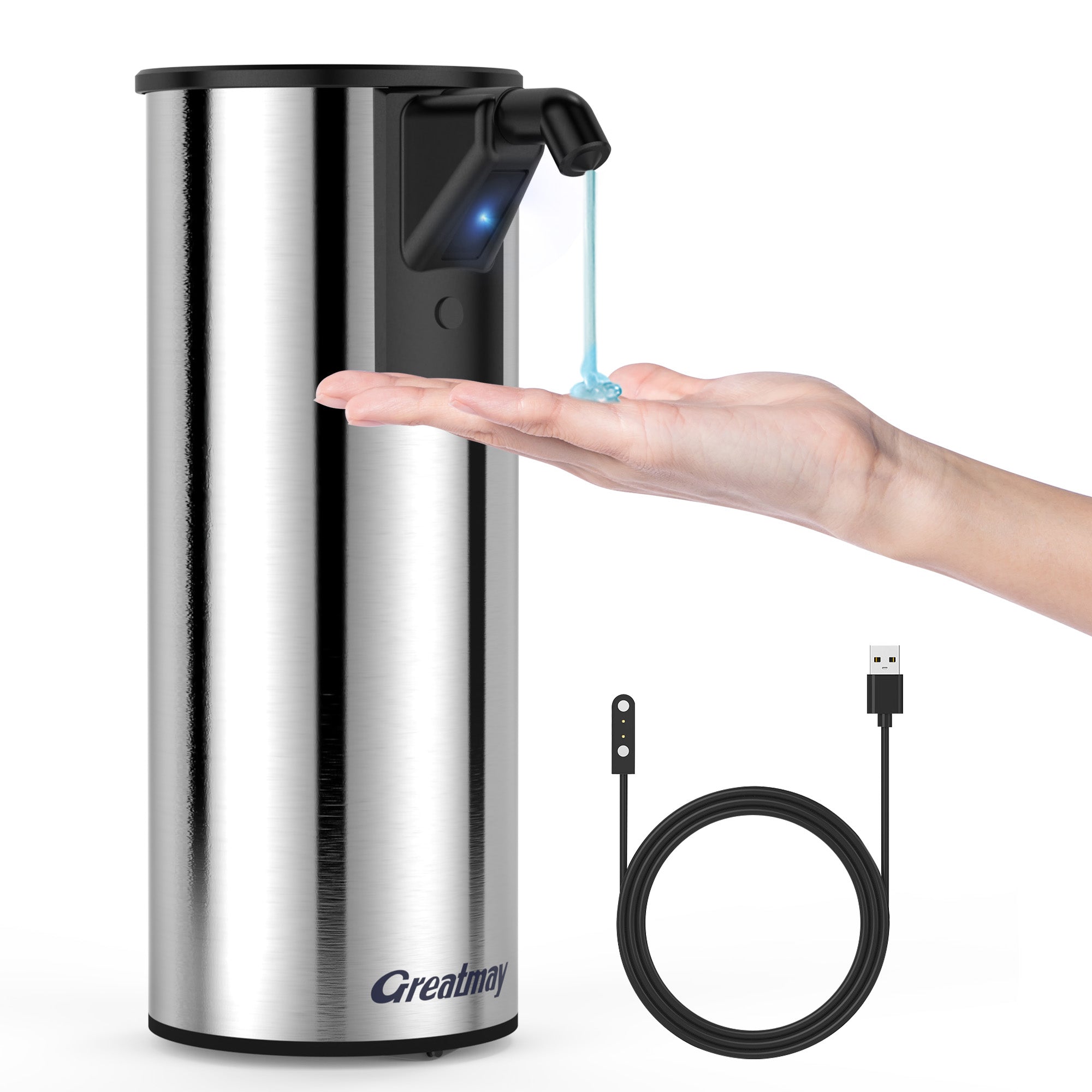 Automatic Soap Dispenser,Stainless Steel Material, Rechargeable Touchless Hand Sanitizer Pump,4 Adjustable Levels Smart Electric Dispenser,Suitable for Bathroom,Kitchen
