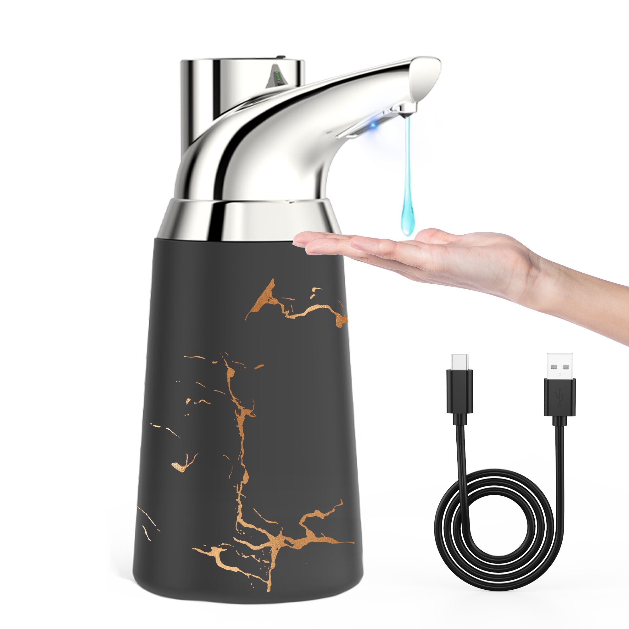 Adjustable Automatic Soap Dispenser Touchless, Ceramic Material，4 Adjustable Levels， Type-c Rechargeable Operated Sensor Liquid Soap Pump，Touch-Free Hand Sanitizer Dispenser