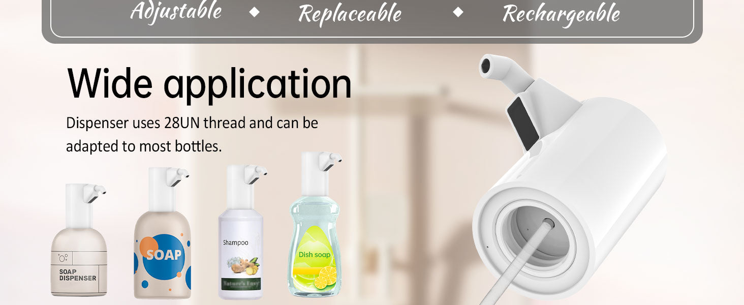 Automatic Soap Dispenser Adjustable,4 Adjustable Levels Rechargeable Electric Liquid Dispenser,450ml Touchless Hand Sanitizer Pump for Bathroom and Kitchen,The Bottle is Replaceable