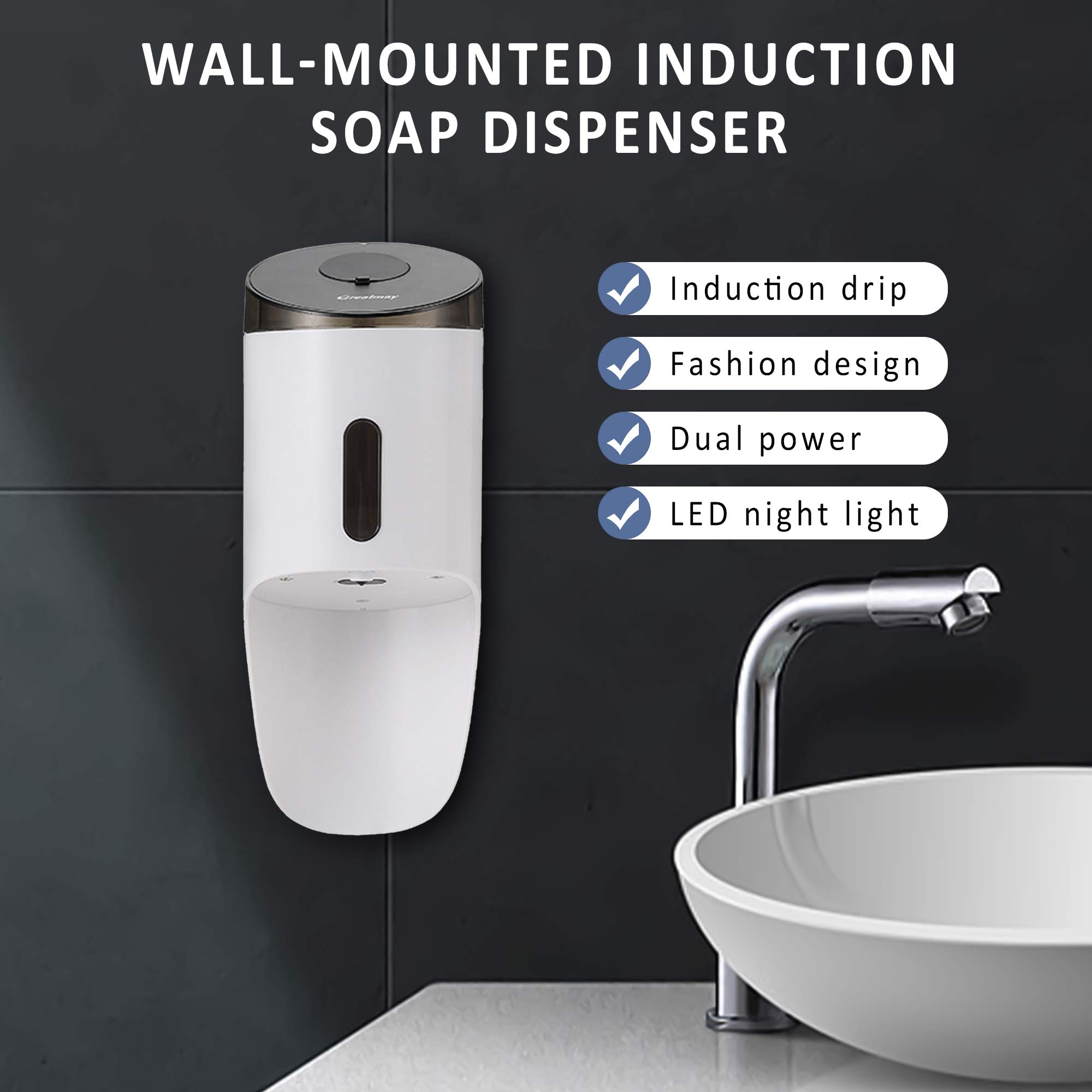 Automatic soap dispenser, 4 adjustable settings, rechargeable electric liquid dispenser, 750ml non-contact hand sanitizer pump, suitable for bathrooms and kitchens, wall-mounted.