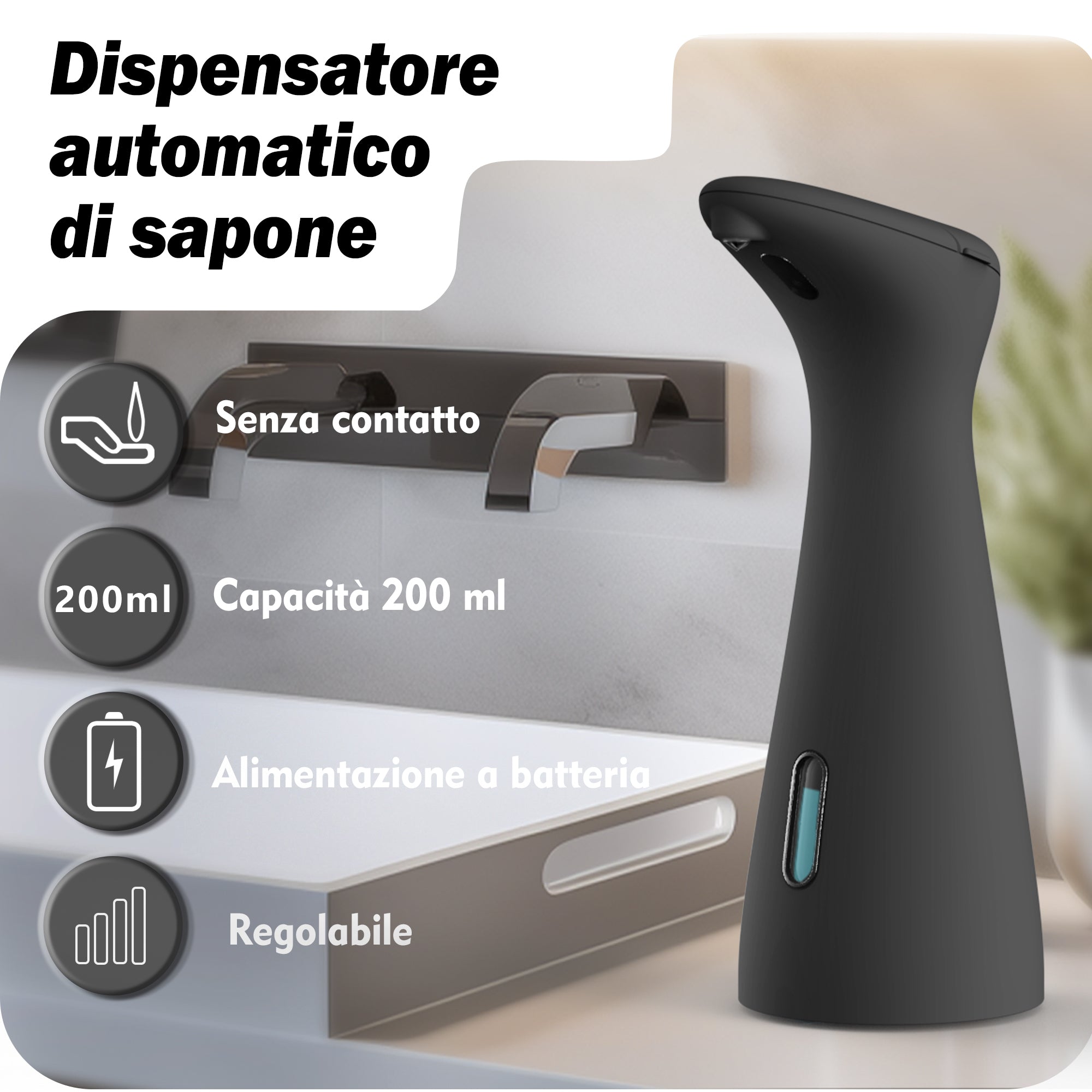 Automatic Liquid Soap Dispenser,200ML Touchless 4 Gear Adjustable,Countertop Electric Battery Operatedwhite Hand Soap Dispenser with Sensor for Bathroom,Kitchen,Office