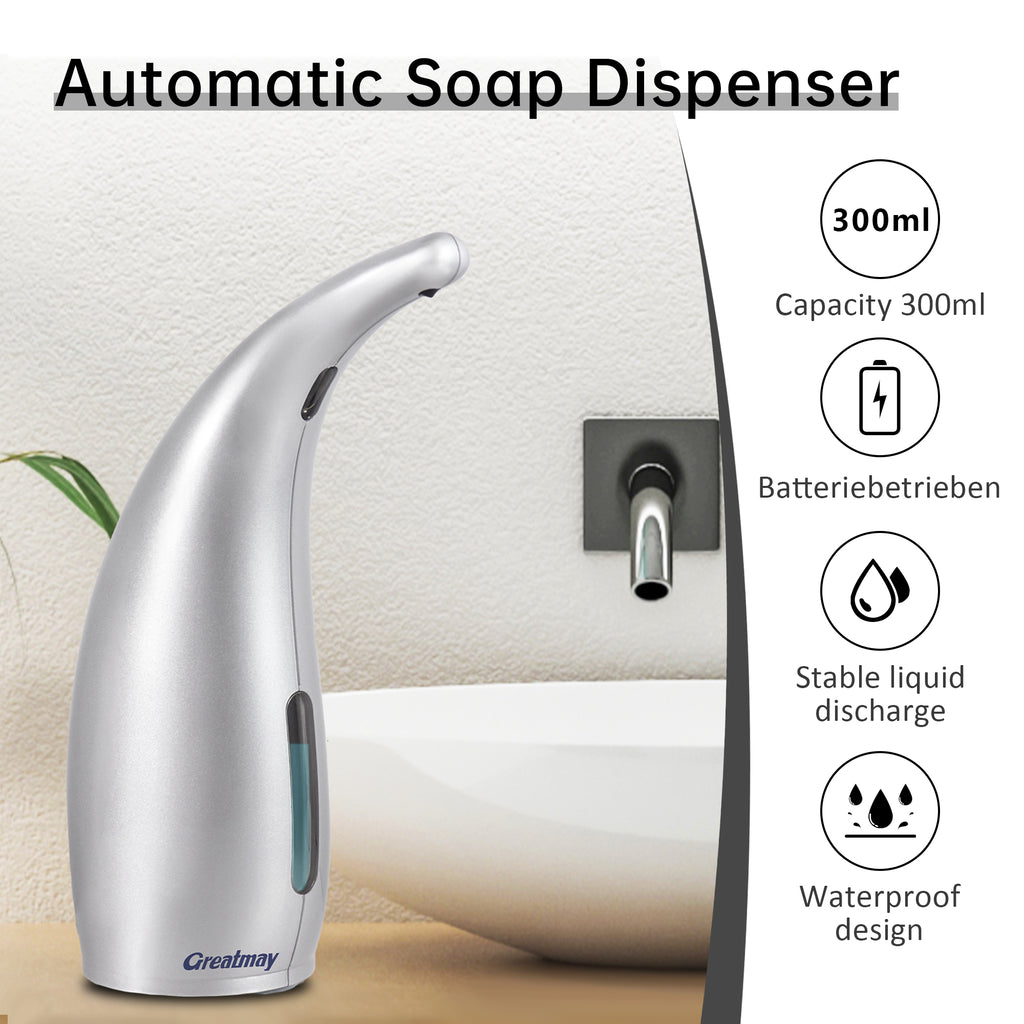 ￼ Adjustable automatic soap dispenser, non-contact, 4-speed adjustable, non-contact sensor liquid soap pump, 300ml AAA battery powered dispenser, suitable for kitchens and bathrooms.