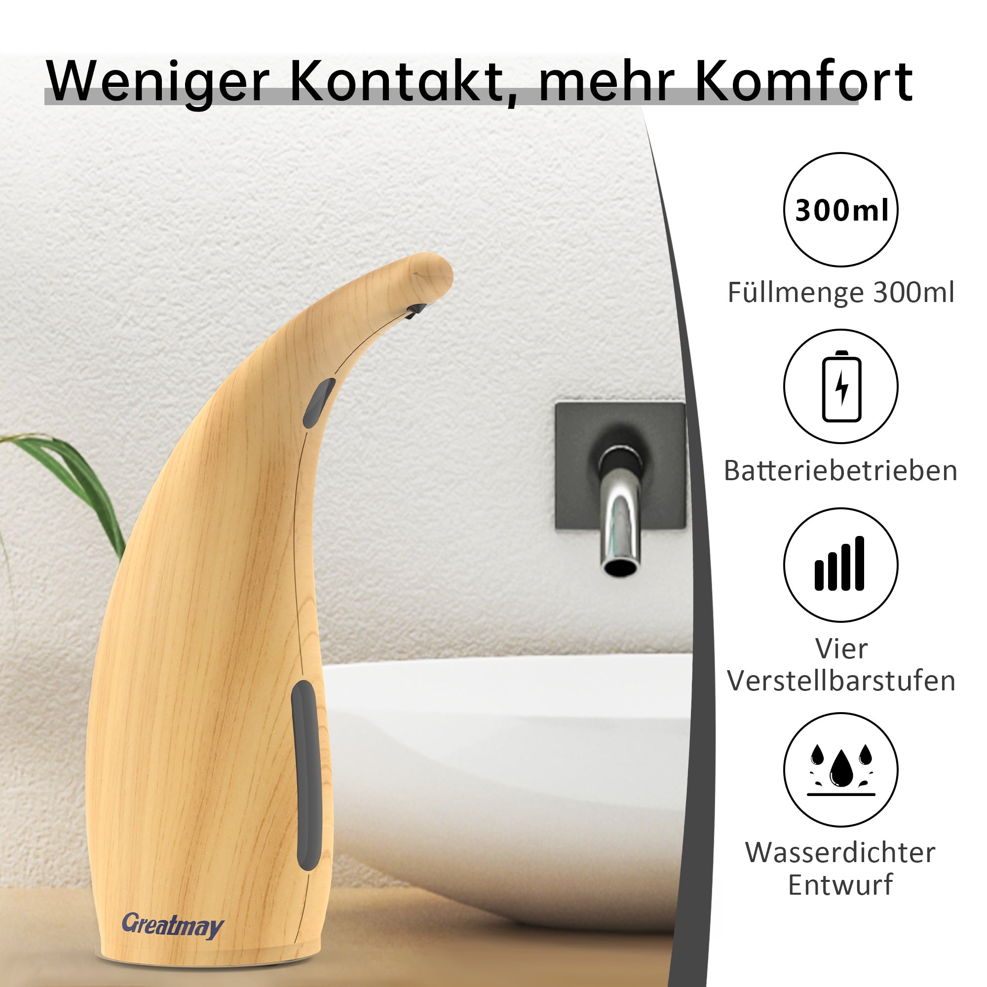 Adjustable Automatic Soap Dispenser Touchless, 4 Adjustable Levels Touchless Sensor Liquid Soap Pump Dispenser，300ml Rechargeable Magnetic Charging Hand Soap Dispenser for Kitchen，Bathroom