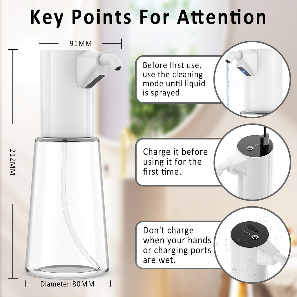 Automatic Soap Dispenser Adjustable,4 Adjustable Levels Rechargeable Electric Liquid Dispenser,450ml Touchless Hand Sanitizer Pump for Bathroom and Kitchen,The Bottle is Replaceable