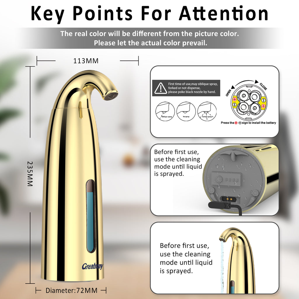 Convenient Automatic Soap Dispenser,4 Adjustable Levels Touchless Hand Sanitizer Pump with Infrared Sensor, 350 ml Countertop Electric Soap Dispenser for Bathroom,Kitchen