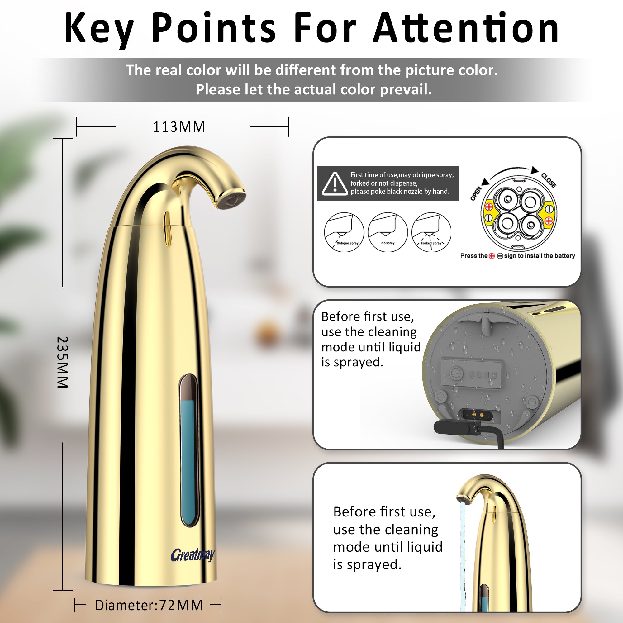 Convenient Automatic Soap Dispenser,4 Adjustable Levels Touchless Hand Sanitizer Pump with Infrared Sensor, 350 ml Countertop Electric Soap Dispenser for Bathroom,Kitchen