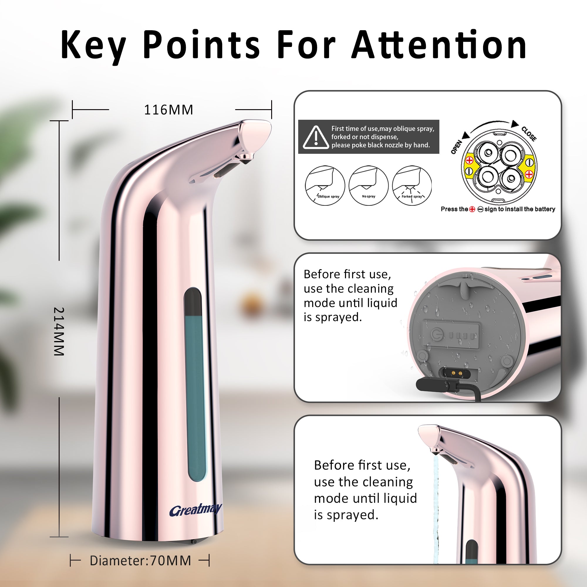 Convenient Automatic Soap Dispenser,4 Adjustable Levels Touchless Hand Sanitizer Pump with Infrared Sensor, 350 ml Countertop Electric Soap Dispenser for Bathroom,Kitchen