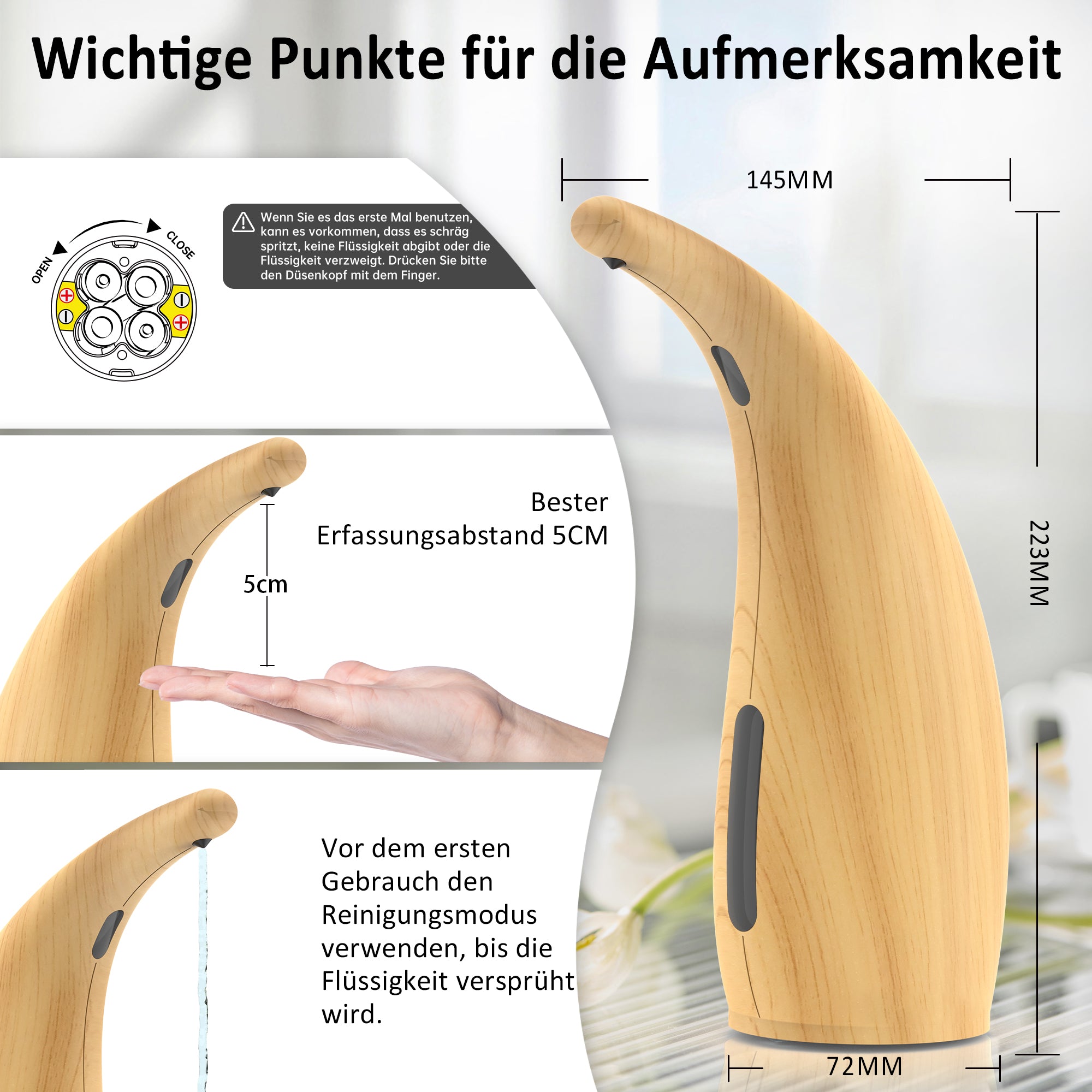 Adjustable Automatic Soap Dispenser Touchless, 4 Adjustable Levels Touchless Sensor Liquid Soap Pump Dispenser，300ml Rechargeable Magnetic Charging Hand Soap Dispenser for Kitchen，Bathroom