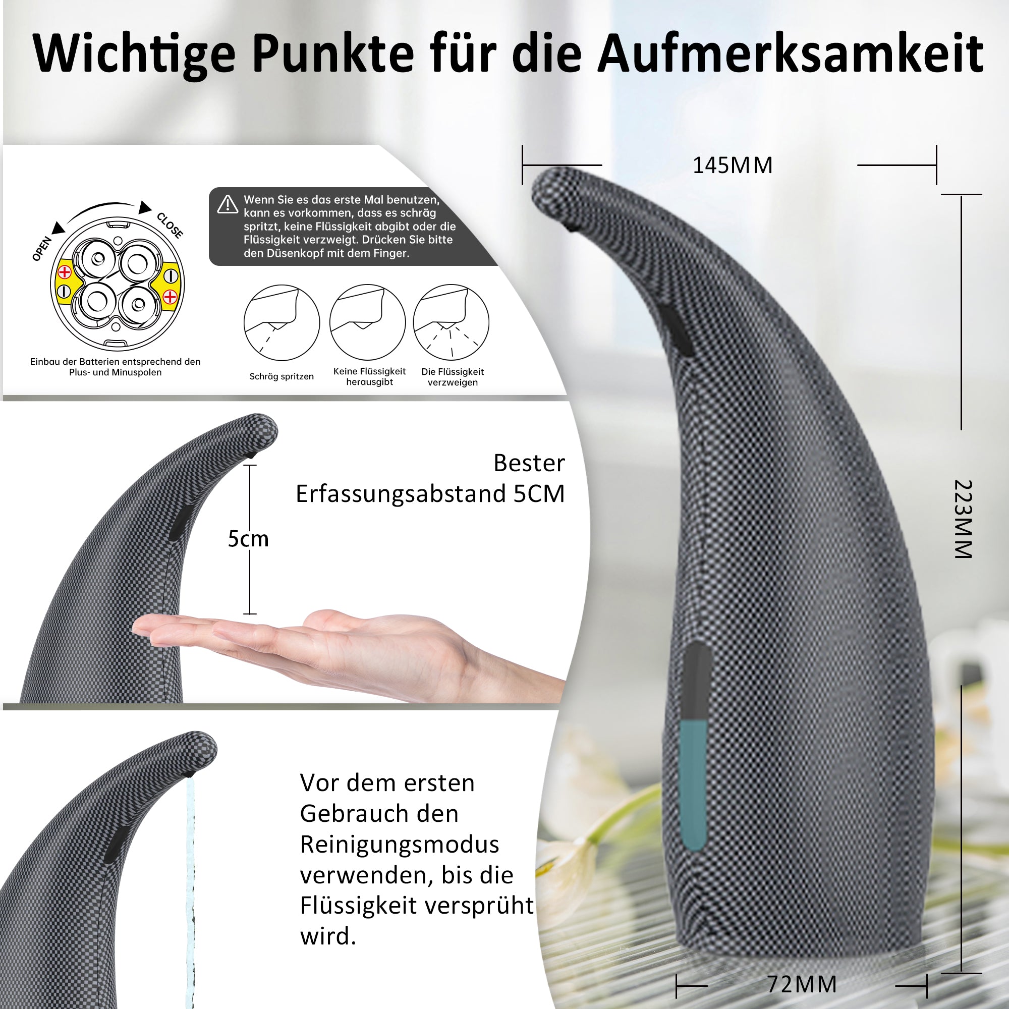 Adjustable automatic soap dispenser, non-contact, 4-speed adjustable, non-contact sensor liquid soap pump, 300ml AAA battery powered dispenser, suitable for kitchens and bathrooms.