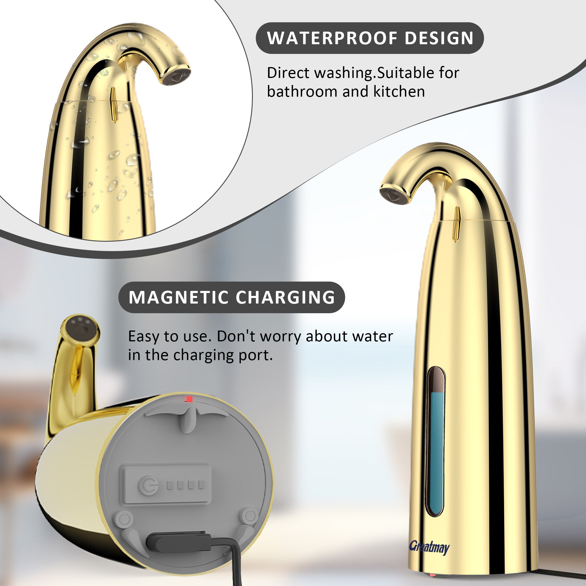 Convenient Automatic Soap Dispenser,4 Adjustable Levels Touchless Hand Sanitizer Pump with Infrared Sensor, 350 ml Countertop Electric Soap Dispenser for Bathroom,Kitchen