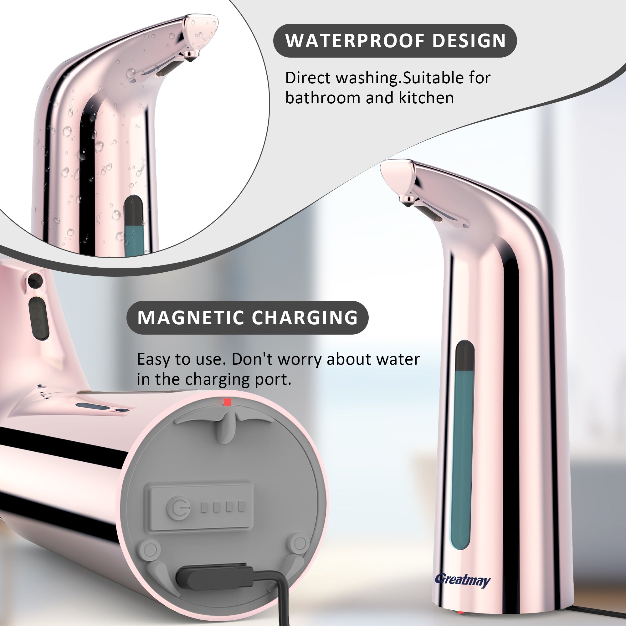 Convenient Automatic Soap Dispenser,4 Adjustable Levels Touchless Hand Sanitizer Pump with Infrared Sensor, 350 ml Countertop Electric Soap Dispenser for Bathroom,Kitchen