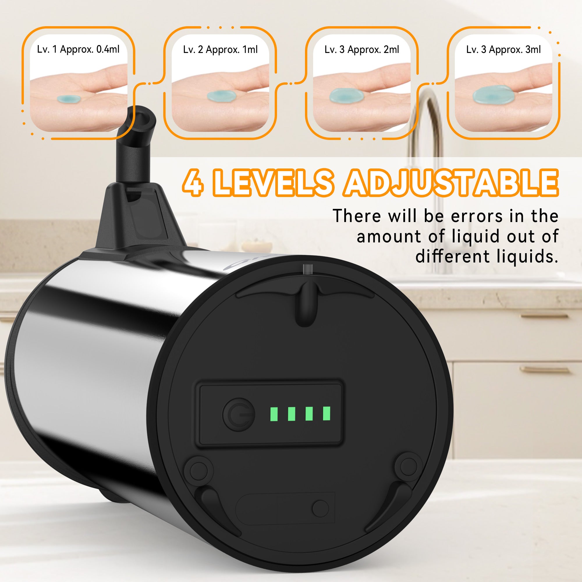 Automatic Soap Dispenser,Stainless Steel Material, Rechargeable Touchless Hand Sanitizer Pump,4 Adjustable Levels Smart Electric Dispenser,Suitable for Bathroom,Kitchen