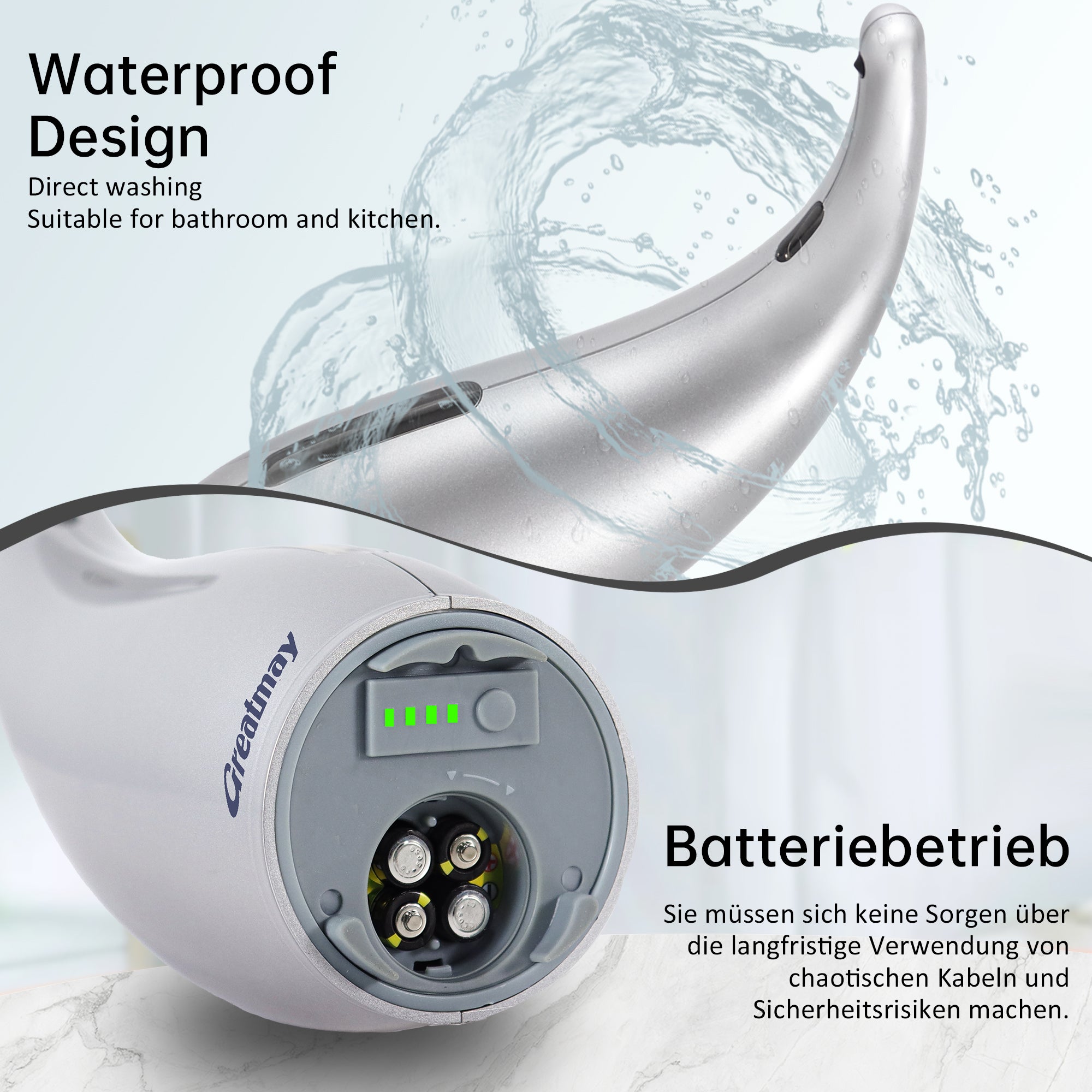 ￼ Adjustable automatic soap dispenser, non-contact, 4-speed adjustable, non-contact sensor liquid soap pump, 300ml AAA battery powered dispenser, suitable for kitchens and bathrooms.