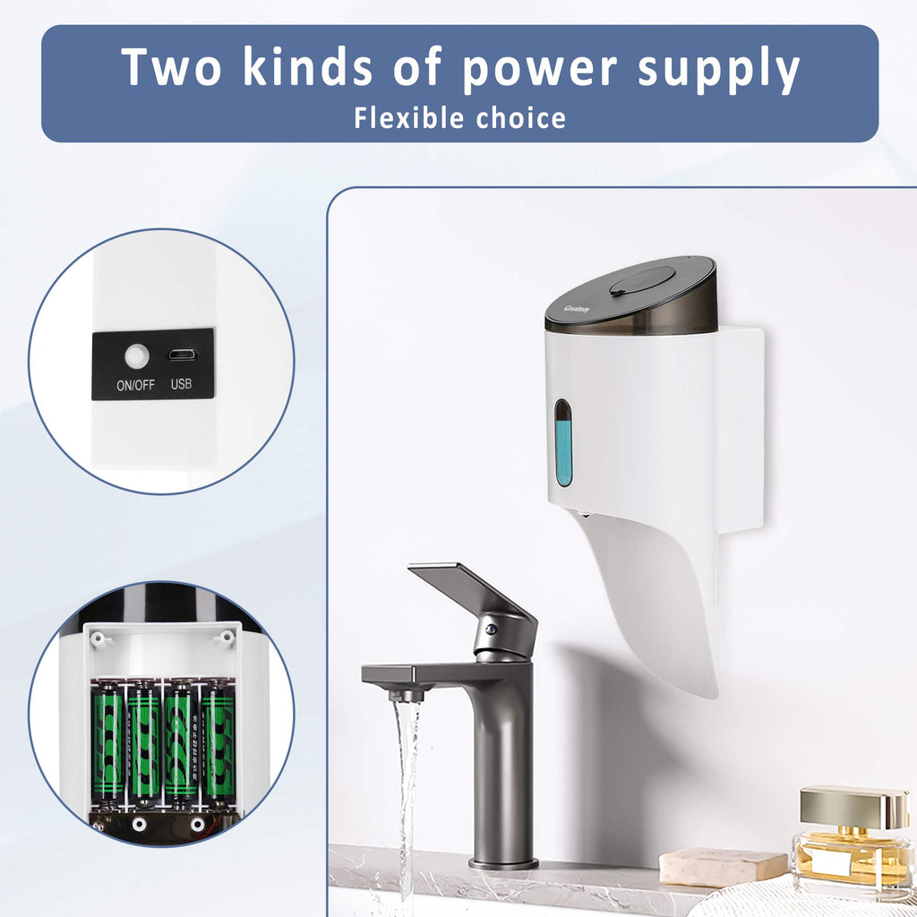 Automatic soap dispenser, 4 adjustable settings, rechargeable electric liquid dispenser, 750ml non-contact hand sanitizer pump, suitable for bathrooms and kitchens, wall-mounted.
