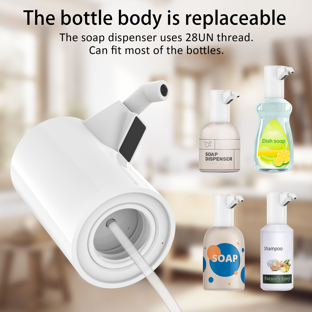 Automatic Soap Dispenser Adjustable,4 Adjustable Levels Rechargeable Electric Liquid Dispenser,450ml Touchless Hand Sanitizer Pump for Bathroom and Kitchen,The Bottle is Replaceable