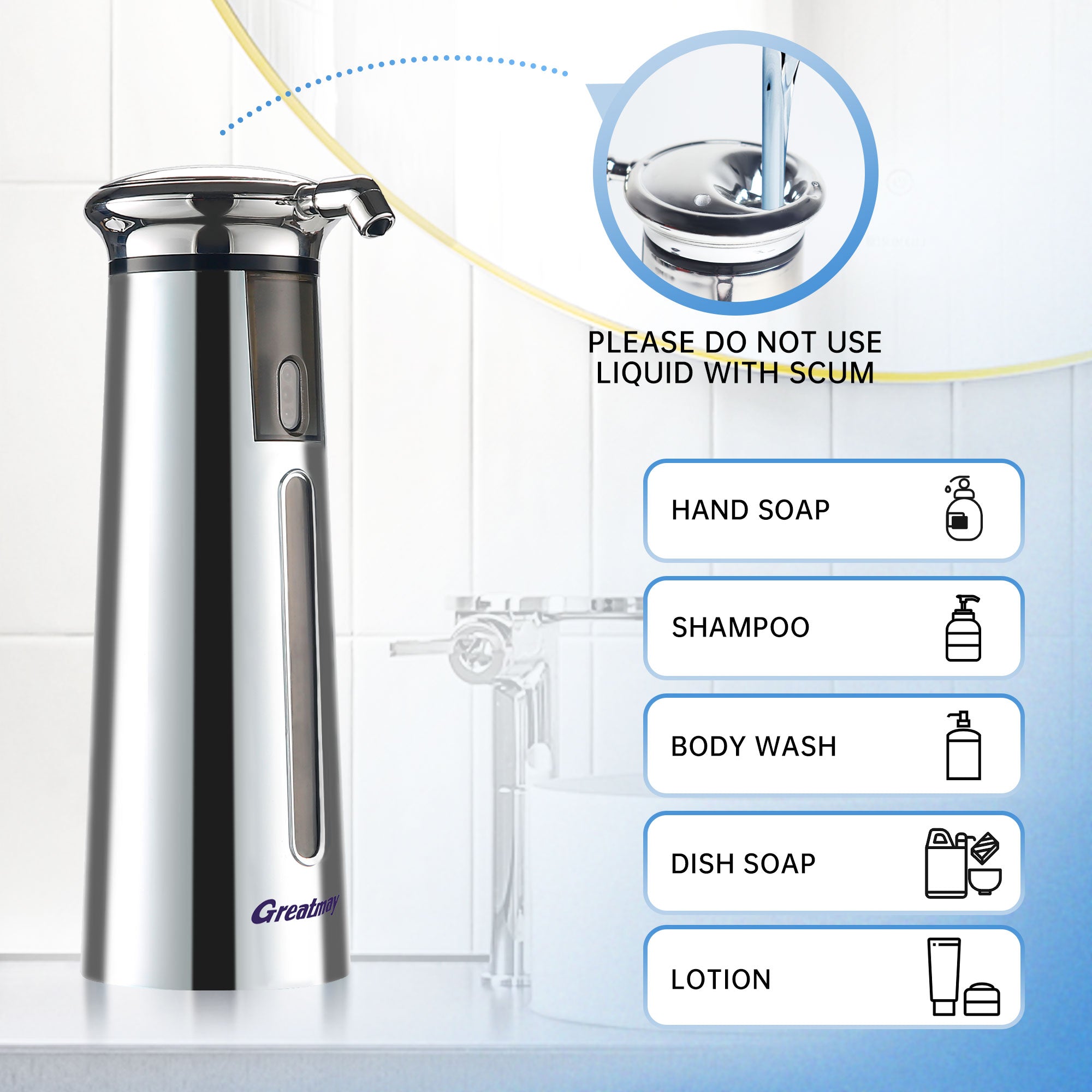 Adjustable automatic soap dispenser, non-contact, 4-speed adjustable, non-contact sensor-operated liquid soap pump, 350ml rechargeable magnetic hand soap dispenser, suitable for kitchens and bathrooms.