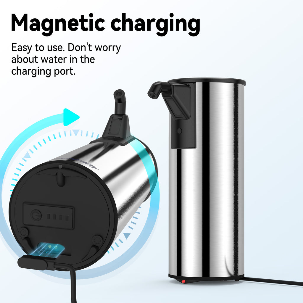 Automatic Soap Dispenser,Stainless Steel Material, Rechargeable Touchless Hand Sanitizer Pump,4 Adjustable Levels Smart Electric Dispenser,Suitable for Bathroom,Kitchen