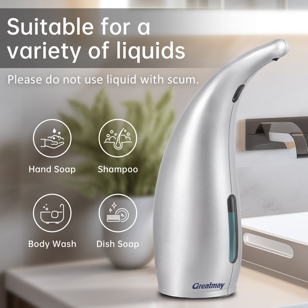 ￼ Adjustable automatic soap dispenser, non-contact, 4-speed adjustable, non-contact sensor liquid soap pump, 300ml AAA battery powered dispenser, suitable for kitchens and bathrooms.