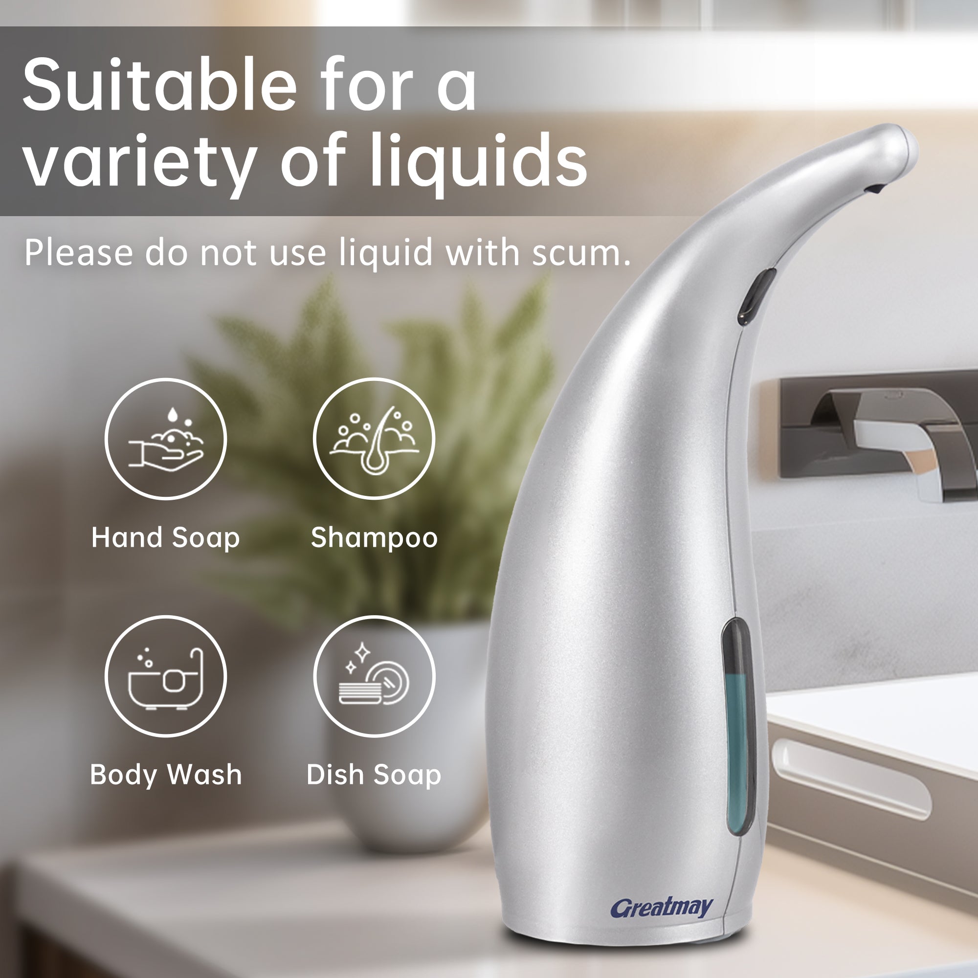 ￼ Adjustable automatic soap dispenser, non-contact, 4-speed adjustable, non-contact sensor liquid soap pump, 300ml AAA battery powered dispenser, suitable for kitchens and bathrooms.
