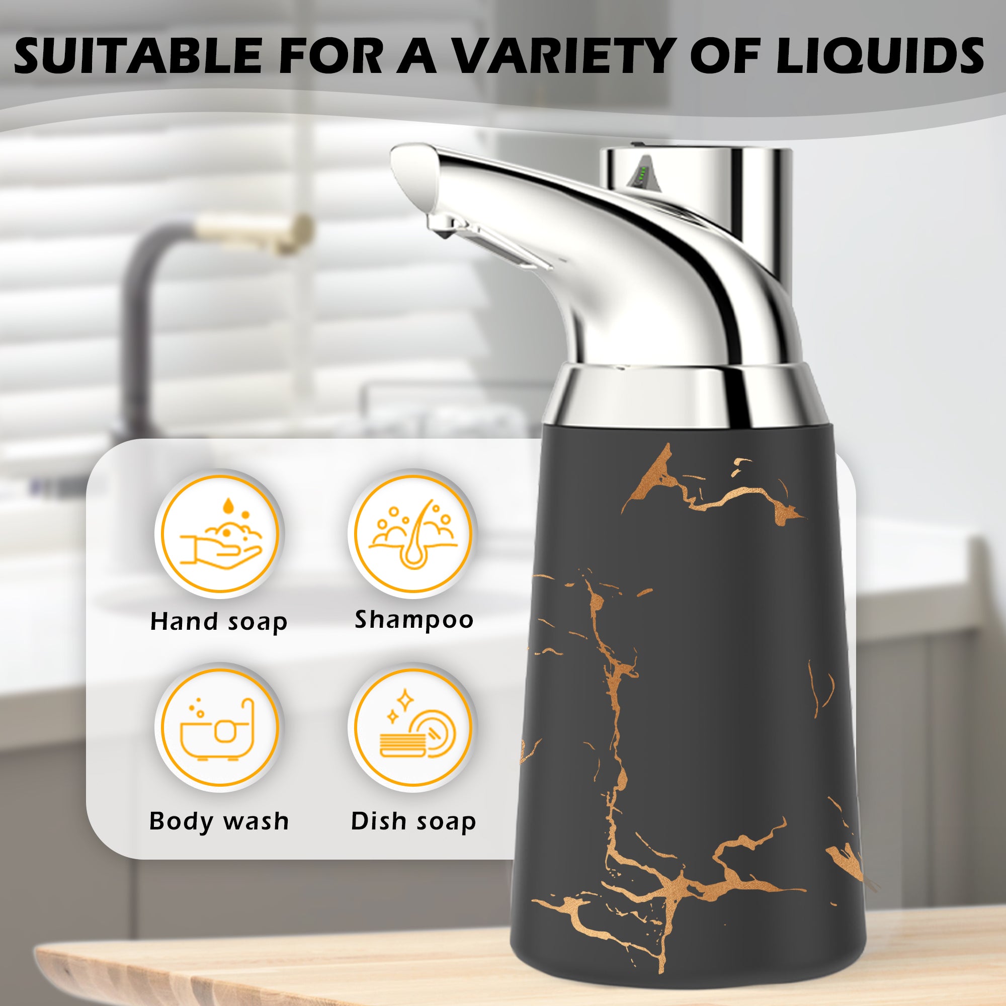 Adjustable Automatic Soap Dispenser Touchless, Ceramic Material，4 Adjustable Levels， Type-c Rechargeable Operated Sensor Liquid Soap Pump，Touch-Free Hand Sanitizer Dispenser