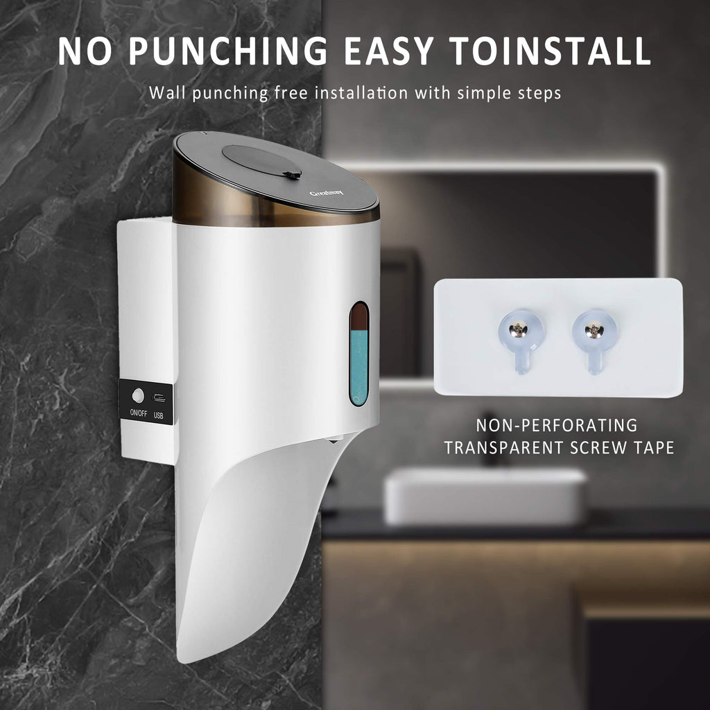 Automatic soap dispenser, 4 adjustable settings, rechargeable electric liquid dispenser, 750ml non-contact hand sanitizer pump, suitable for bathrooms and kitchens, wall-mounted.