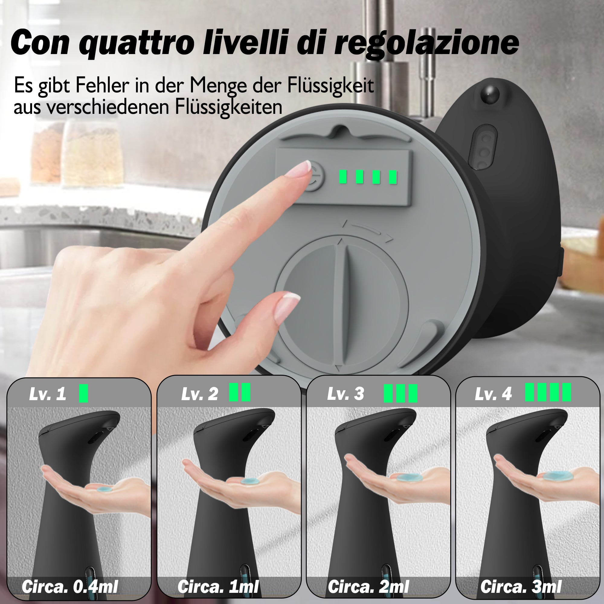 Automatic Liquid Soap Dispenser,200ML Touchless 4 Gear Adjustable,Countertop Electric Battery Operatedwhite Hand Soap Dispenser with Sensor for Bathroom,Kitchen,Office