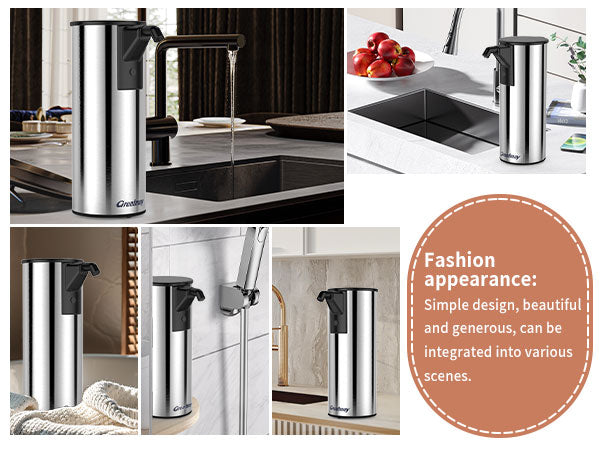 Automatic Soap Dispenser,Stainless Steel Material, Rechargeable Touchless Hand Sanitizer Pump,4 Adjustable Levels Smart Electric Dispenser,Suitable for Bathroom,Kitchen