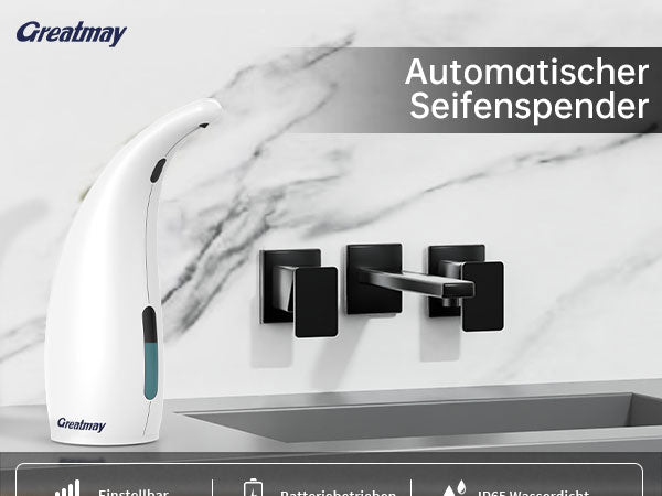 Adjustable automatic soap dispenser, non-contact, 4-speed adjustable, non-contact sensor liquid soap pump, 300ml AAA battery powered dispenser, suitable for kitchens and bathrooms.