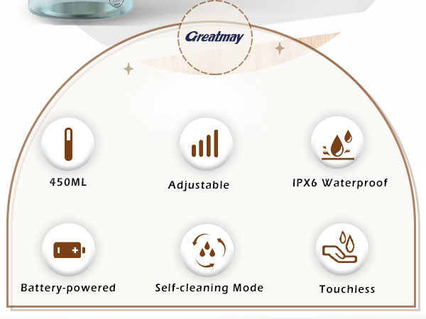 Adjustable Automatic Soap Dispenser Touchless, 4 Adjustable Levels，Battery Powered Operated Sensor Liquid Soap Pump，Touch-Free Hand Sanitizer Dispenser