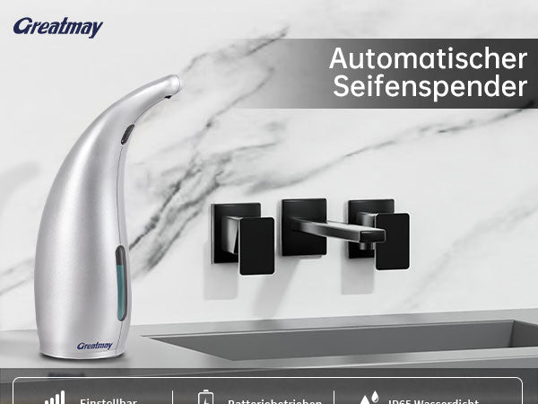 ￼ Adjustable automatic soap dispenser, non-contact, 4-speed adjustable, non-contact sensor liquid soap pump, 300ml AAA battery powered dispenser, suitable for kitchens and bathrooms.