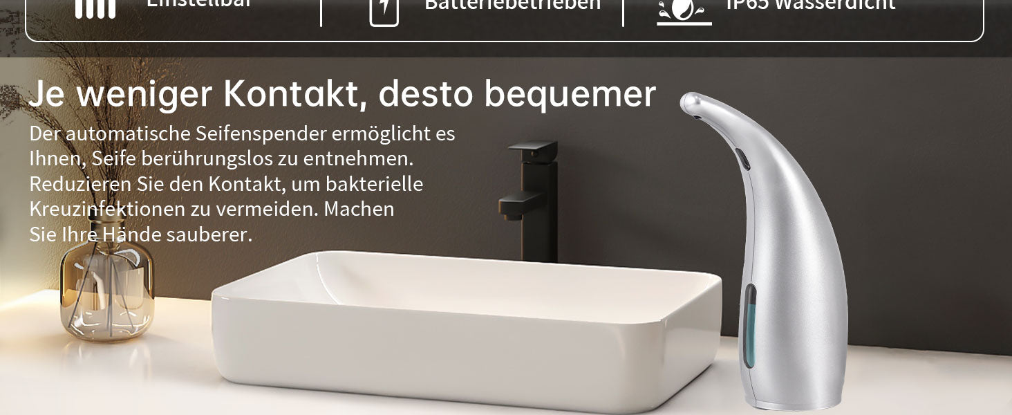 ￼ Adjustable automatic soap dispenser, non-contact, 4-speed adjustable, non-contact sensor liquid soap pump, 300ml AAA battery powered dispenser, suitable for kitchens and bathrooms.